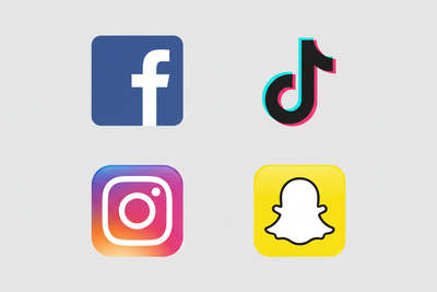 Logos of facebook, tik tok, instagram and snapchat